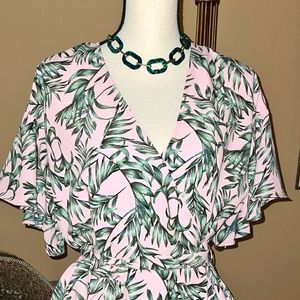 Pink Leaf Print Dress